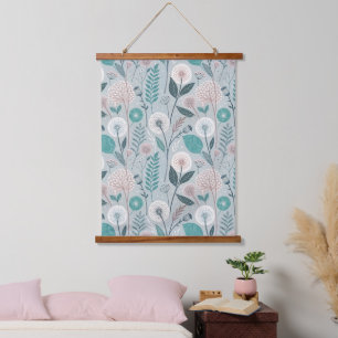 Whimsical Dandelion & Floral Folk Art Nahtlos (2) Wandteppich Mit Holzrahmen