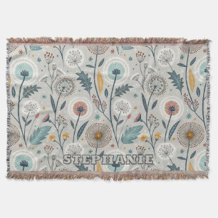 Whimsical Dandelion & Floral Folk Kunst Nahtlos Decke