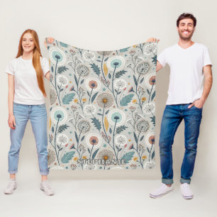 Whimsical Dandelion & Floral Folk Kunst Nahtlos Fleecedecke