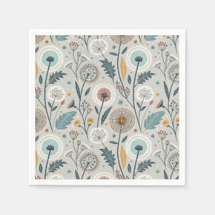 Whimsical Dandelion & Floral Folk Kunst Nahtlos Serviette