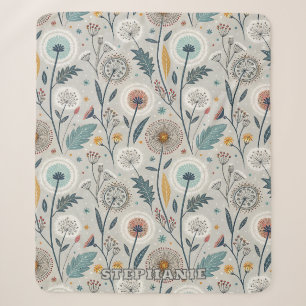 Whimsical Dandelion & Floral Folk Kunst Nahtlos Sherpadecke