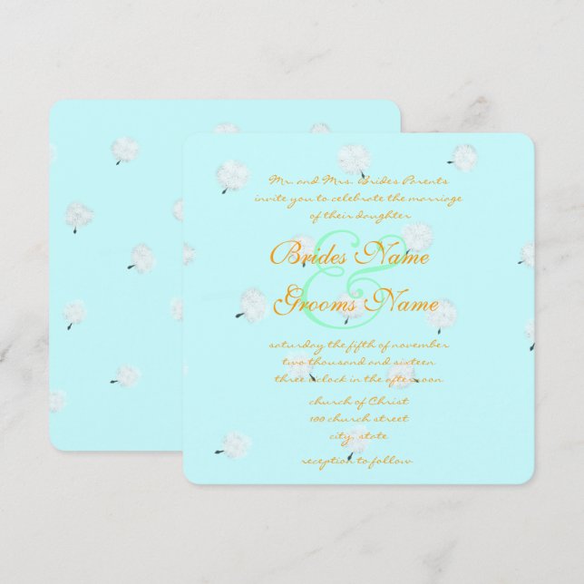 Whimsical Dandelion Wedding Einladung (Vorne/Hinten)
