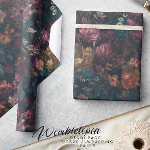 Whimsical Dark Moody Boho Floral Decoupage Geschenkpapier