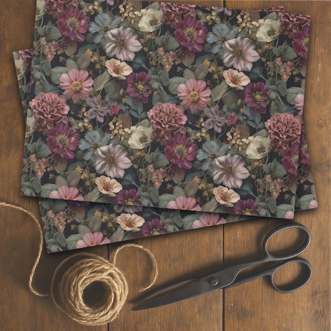 Whimsical Dark Moody Mute Floral Decoupage Seidenpapier (Von Creator hochgeladen)