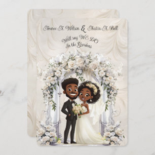 Whimsical Dark Skin Bride Groom Wedding Arch Einladung