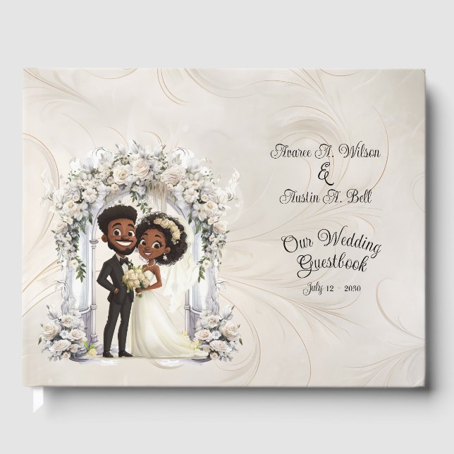 Whimsical Dark Skin Bride Groom Wedding Arch Gästebuch (Vorderseite)