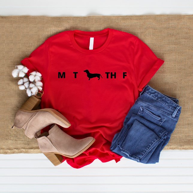 WHIMSICAL Days of the Week Dackel Red T-Shirt (Days of the week dachshund tshirt)