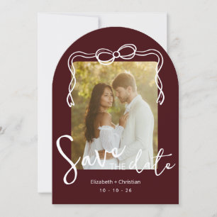 Whimsical Deep Burgundy Gebogenes Foto Save the Da Einladung