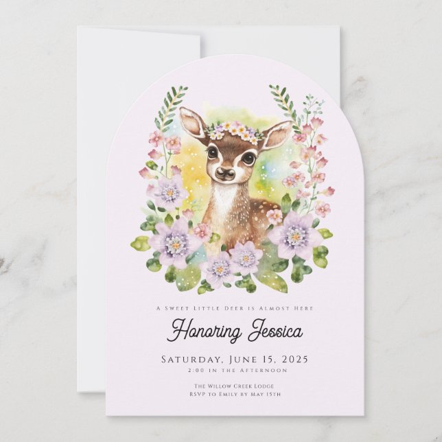 Whimsical Deer Baby Shower Einladung (Vorderseite)