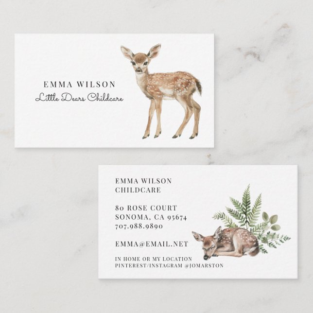 Whimsical Deer Childcare Business Card Visitenkarte (Vorne/Hinten)
