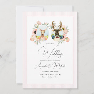 Whimsical Deer Couple Floral Wedding Einladung