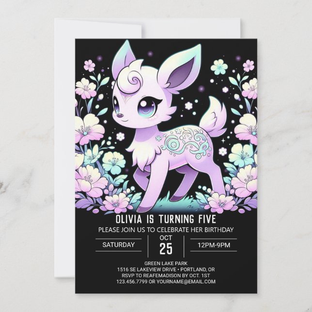 Whimsical Deer Digital Geburtstag Einladung (Vorderseite)