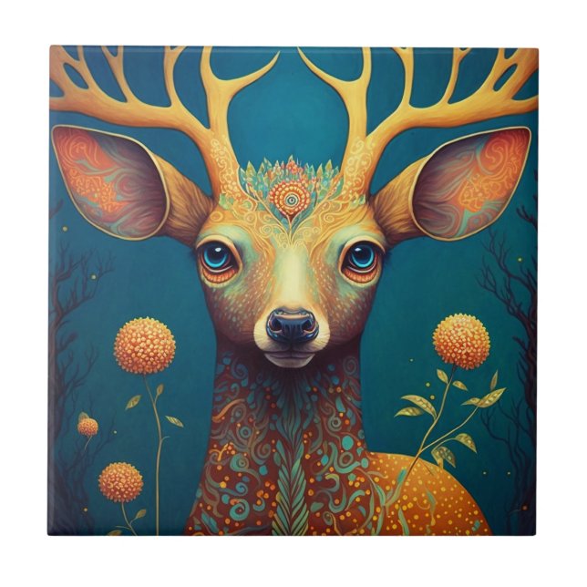 Whimsical Deer Fantasy Art Fliese (Vorderseite)
