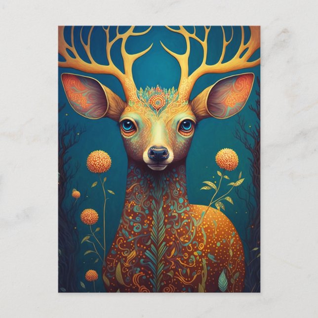 Whimsical Deer Fantasy Art Postkarte (Vorderseite)