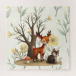 Whimsical Deer & Hedgehog Puzzle with Gift Box<br><div class="desc">Solve the charm of nature with this delightful puzzle featuring a cartoon deer and hedgehog in a peaceful forest setting. The brown deer with white spots and antlers stands beside a brown-and-white hedgehog, surrounded by leaves, flowers, and a bright red mushroom. The puzzle comes in a gift box, making it...</div>