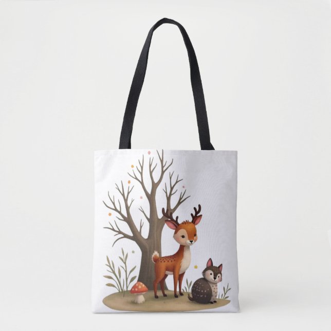 Whimsical Deer & Hedgehog Tote  (Vorderseite)