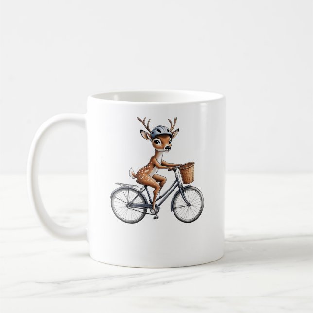 Whimsical Deer Riding a Bicycle - Hand Gezeichnet Kaffeetasse (Links)
