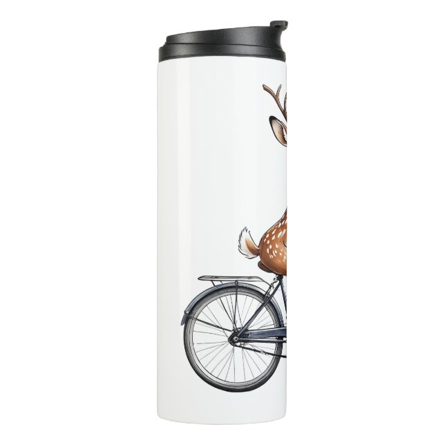 Whimsical Deer Riding a Bicycle - Hand Gezeichnet Thermosbecher (Nach links gedreht)