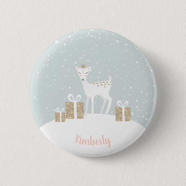 Whimsical Deer Weihnachten Button (Vorderseite)