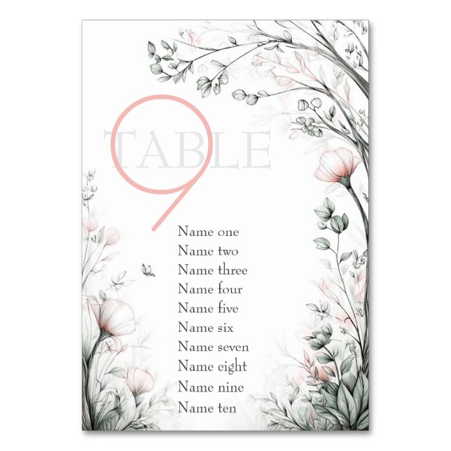 Whimsical Delicate Blush Floral Branch  Tischnummer (Vorderseite)
