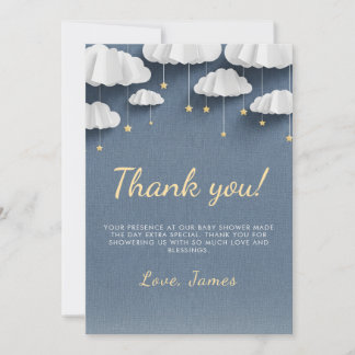 Whimsical Denim Blue Baby Dusche Danke Karte