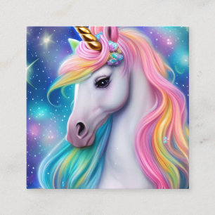 Whimsical Detasy Fantasy Niedlich Kawaii Einicorn Quadratische Visitenkarte