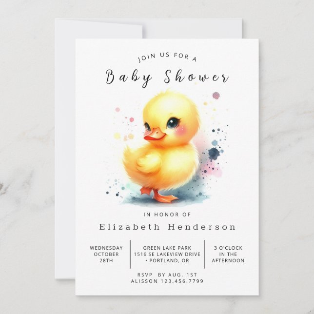 Whimsical Digital Duck Baby Duck Einladung (Vorderseite)