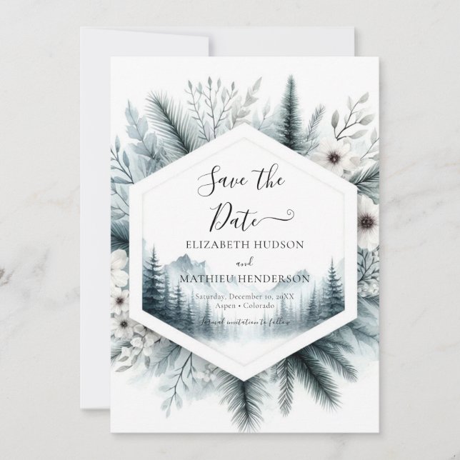 Whimsical Digital Mountain Wedding Save The Date (Vorderseite)