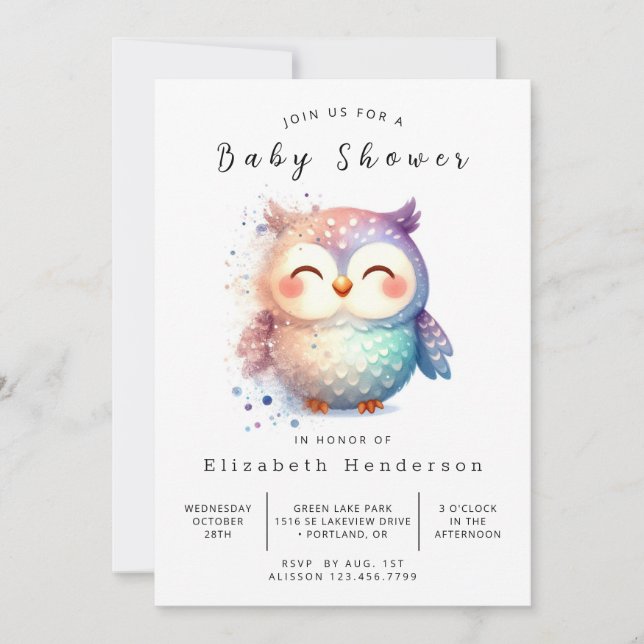 Whimsical Digital Owl Baby Dusche Einladung (Vorderseite)