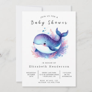 Whimsical Digital Whale Baby Dusche Einladung