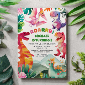 Whimsical Dinosaur Dig Fossil Dino Kindergeburtsta Einladung
