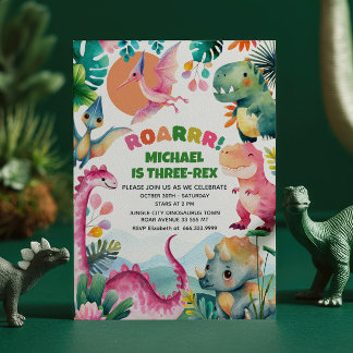 Whimsical Dinosaur Dig Fossil Kinder 3. Geburtstag Einladung