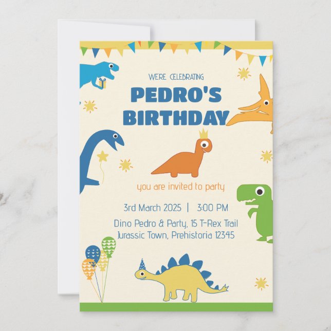 Whimsical Dinosaur Geburtstagsparty Einladung (Vorderseite)