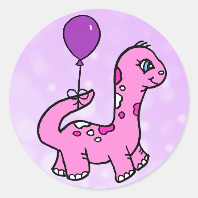 Whimsical Dinosaurier mit Balloonf Runder Aufkleber (Vorderseite)