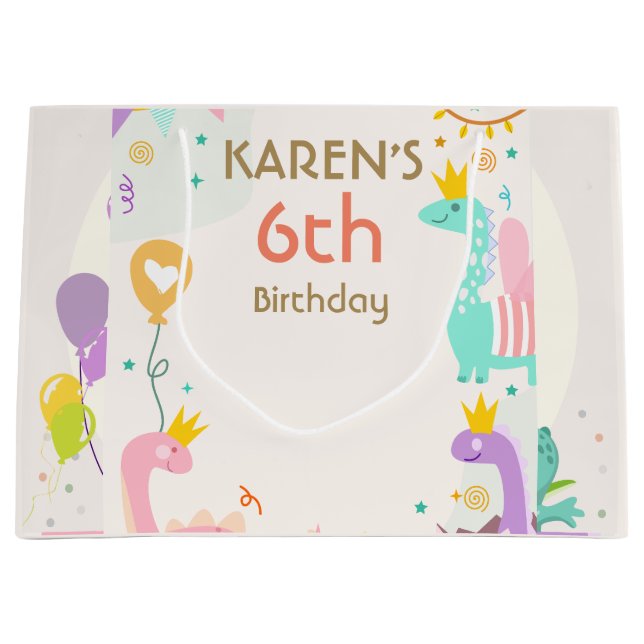 Whimsical Dinosaurier Princess Birthday Große Geschenktüte (Vorderseite)