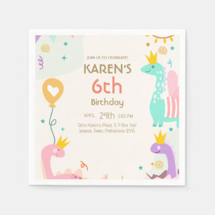 Whimsical Dinosaurier Princess Birthday Serviette