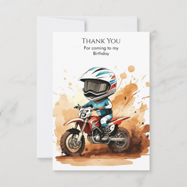 Whimsical Dirt Wheels Motorrad Geburtstag Dankeskarte (Vorderseite)