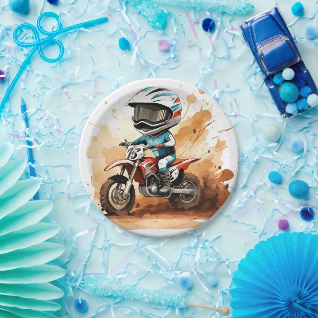 Whimsical Dirt Wheels Motorrad Geburtstag Pappteller (Party)