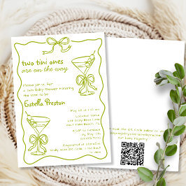 Whimsical Dirty Martinis QR Code Twin Baby Dusche Einladung