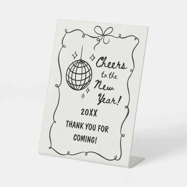 Whimsical Disco Ball New Year's Eve Party Sockelschild (Vorderseite)