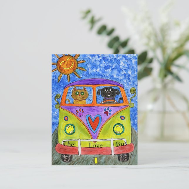 Whimsical Dog and Cat Greeting Card Einladung (Stehend Vorderseite)