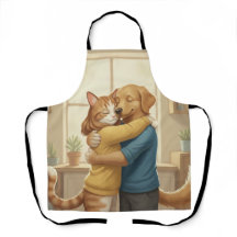 Whimsical Dog and Cat Hug All-Over Print Apron