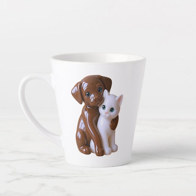 Whimsical Dog Cat Illustration Milchtasse (Links)