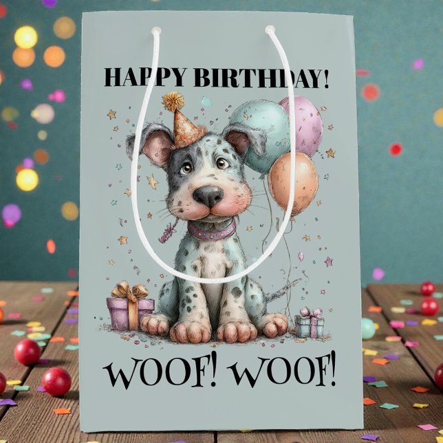 Whimsical Dog Watercolor Birthday Mittlere Geschenktüte (Von Creator hochgeladen)