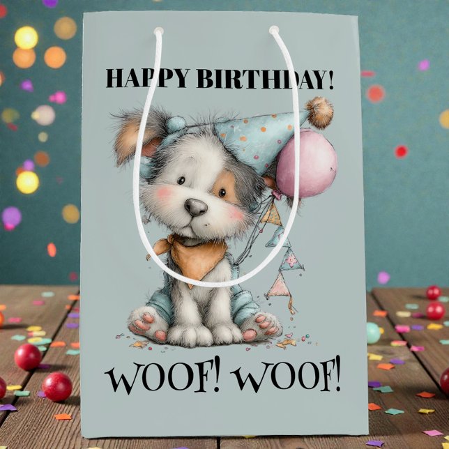 Whimsical Dog Watercolor Birthday Mittlere Geschenktüte (Von Creator hochgeladen)