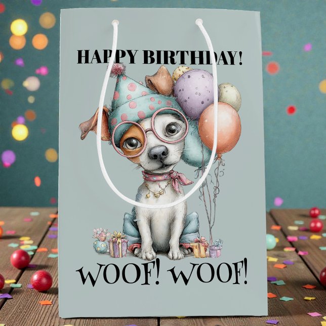 Whimsical Dog Watercolor Birthday Mittlere Geschenktüte (Von Creator hochgeladen)