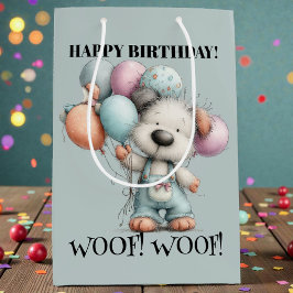 Whimsical Dog Watercolor Birthday Mittlere Geschenktüte