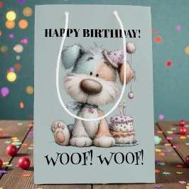 Whimsical Dog Watercolor Birthday Mittlere Geschenktüte