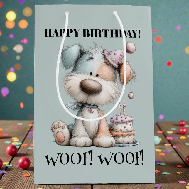 Whimsical Dog Watercolor Birthday Mittlere Geschenktüte (Von Creator hochgeladen)