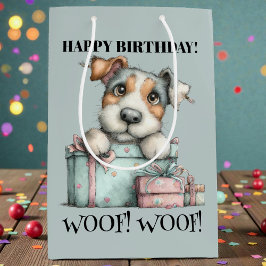 Whimsical Dog Watercolor Birthday Mittlere Geschenktüte